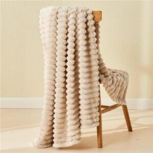 Super Soft Throw Blanket Linen Ribbed Premium Silky Flannel Fleece 50"x60"